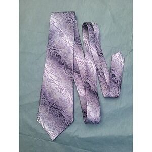 villini silk tie light purple gray silver  tonal paisley lavender lilac beautifu